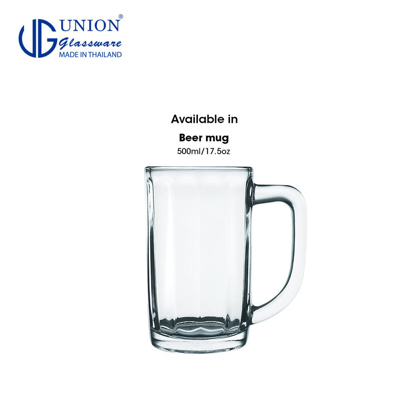 UNION GLASS Thailand Premium Clear Glass Beer Mug Beer Lovers 375ml Set of 6 Amazing Gift Idea For Any Occasion!