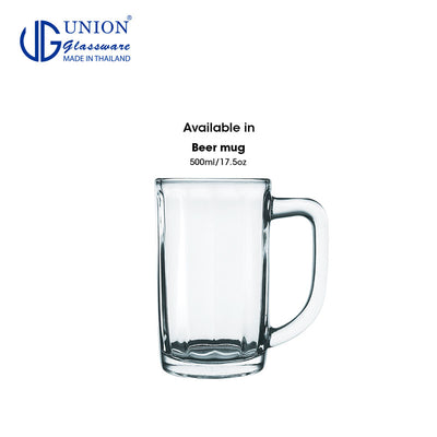 UNION GLASS Thailand Premium Clear Glass Beer Mug Beer Lovers 375ml Set of 6