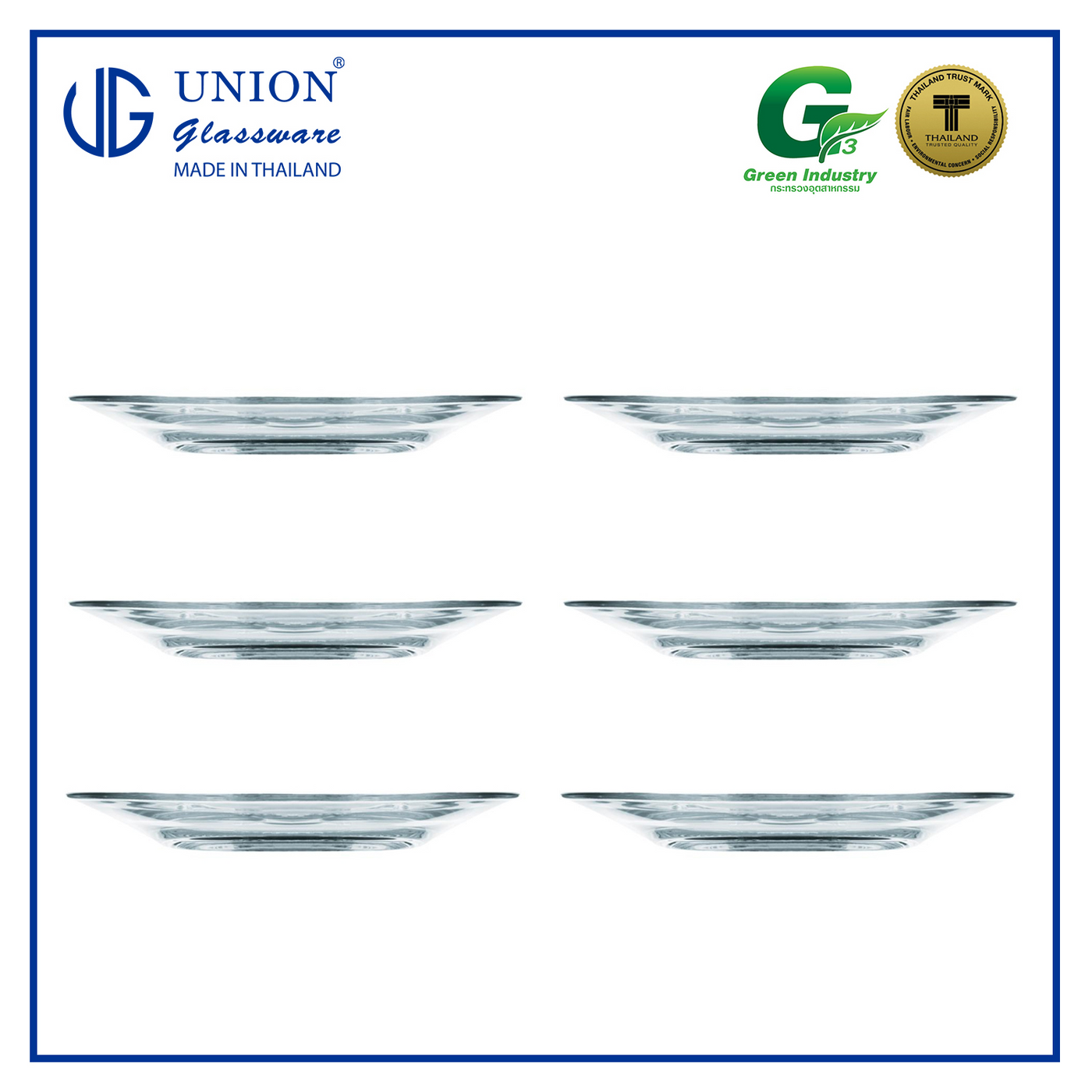UNION GLASS Thailand Premium Clear Glass Plate 705ml | 14.5oz | 9" Set of 6 Amazing Gift Idea For Any Occasion!