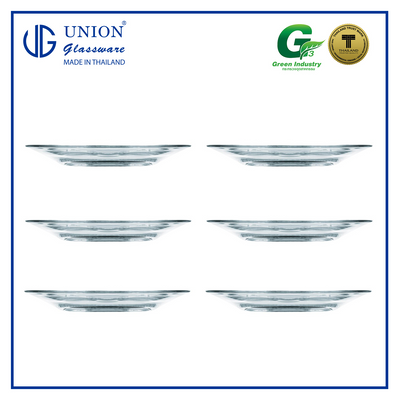 UNION GLASS Thailand Premium Clear Glass Plate 705ml | 14.5oz | 9" Set of 6 Amazing Gift Idea For Any Occasion!