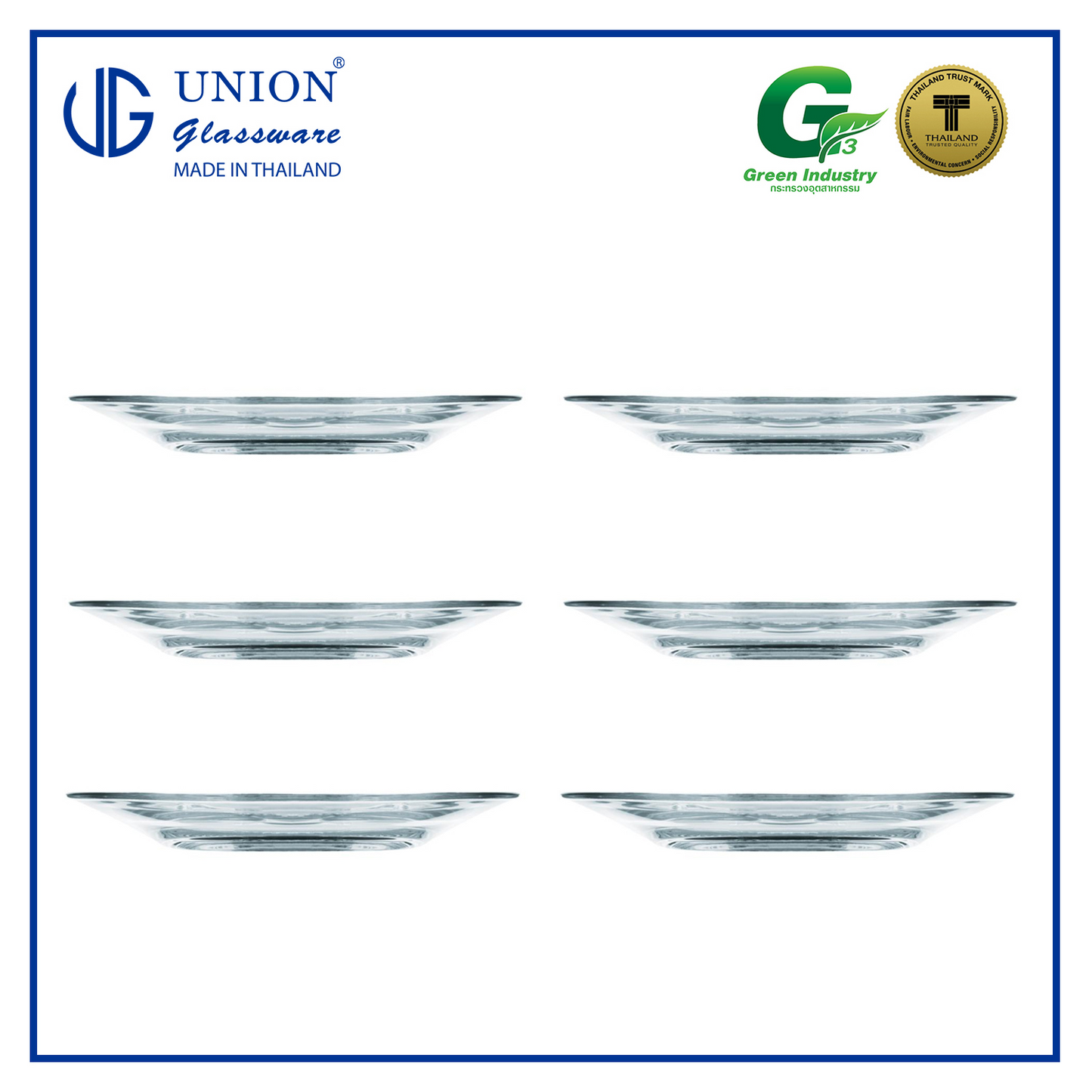 UNION GLASS Thailand Premium Clear Glass Saucer 355ml Set of 6