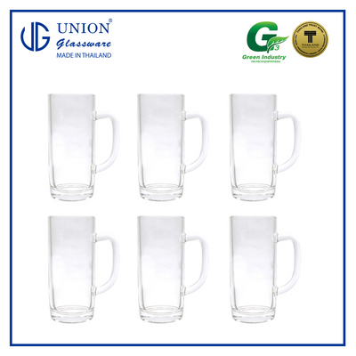 UNION GLASS Thailand Premium Clear Glass Beer Mug Beer Lovers 400ml Set of 6 Amazing Gift Idea For Any Occasion!