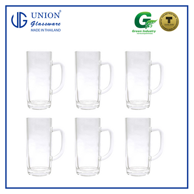 UNION GLASS Thailand Premium Clear Glass Beer Mug Beer Lovers 400ml Set of 6