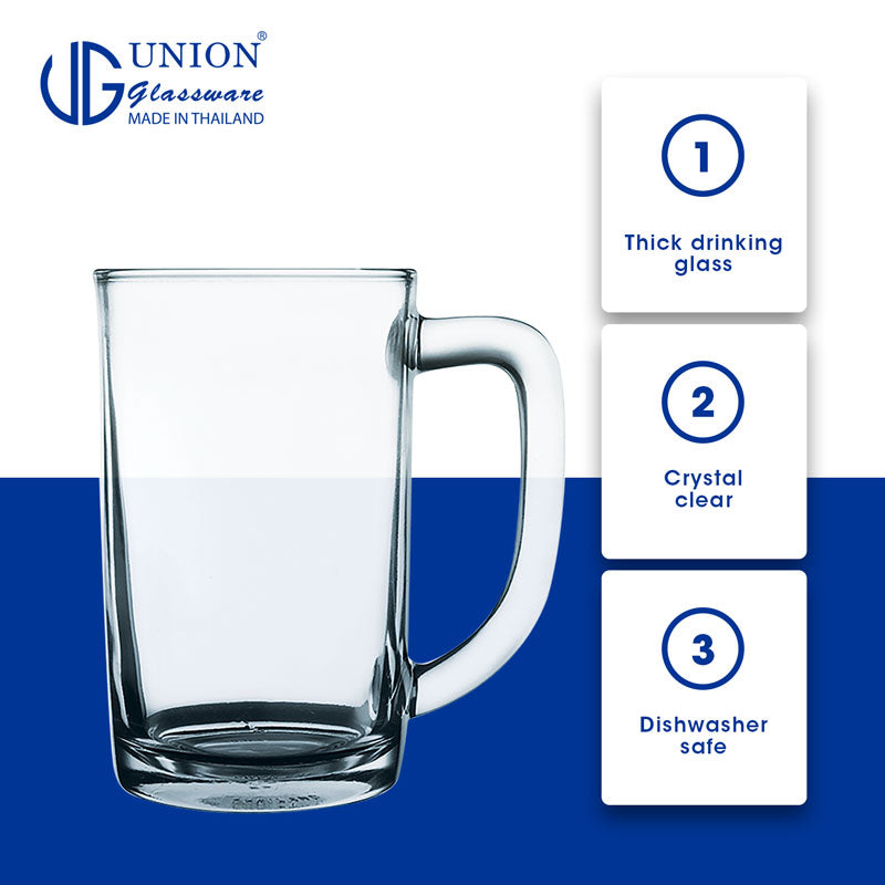 UNION GLASS Thailand Premium Clear Glass Beer Mug Beer Lovers 535ml Set of 6