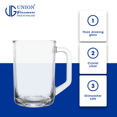 UNION GLASS Thailand Premium Clear Glass Beer Mug  Beer Lovers 440ml Set of 6 Amazing Gift Idea For Any Occasion!