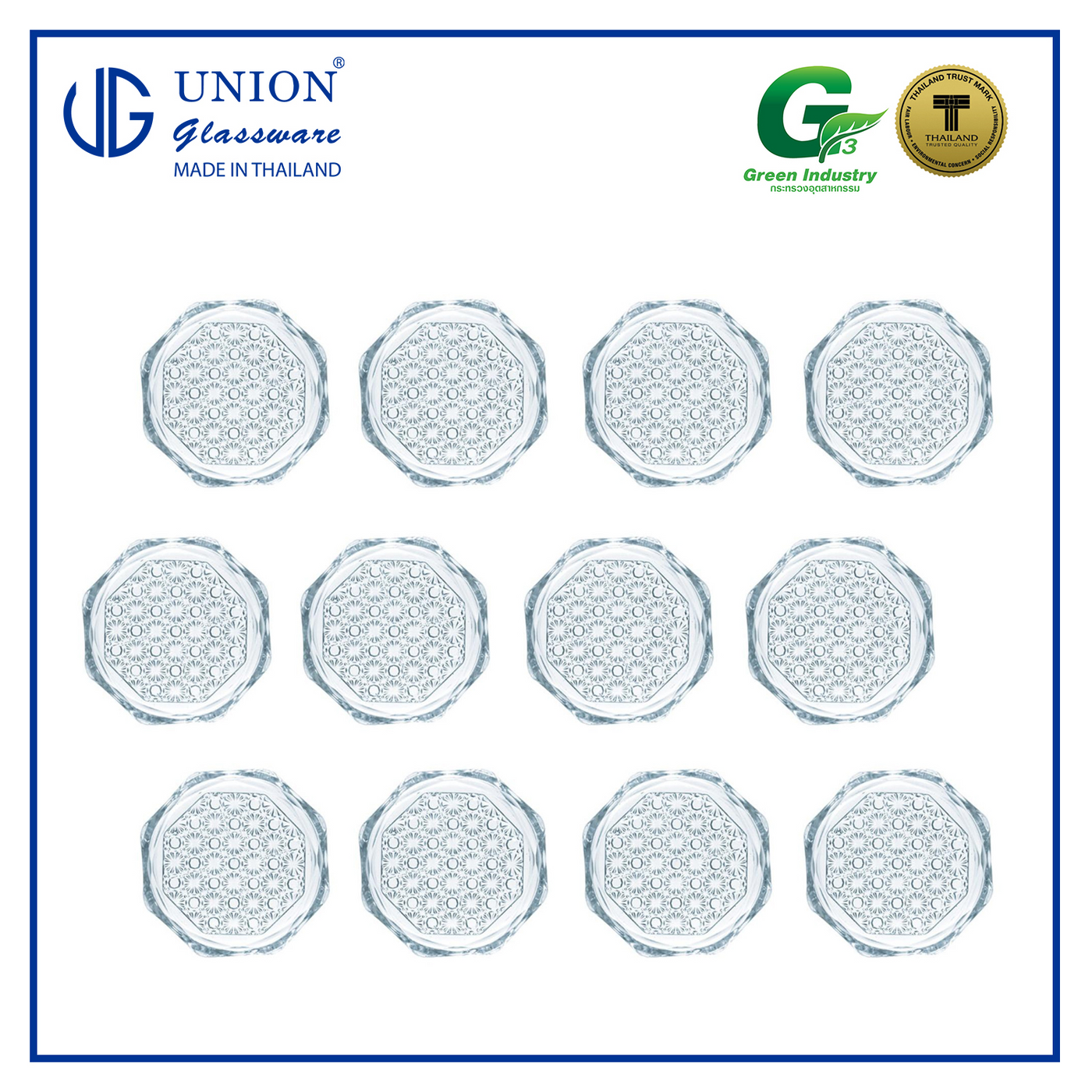 UNION GLASS Thailand Premium Clear Glass Coaster 3.5" 45ml Set of 12 Amazing Gift Idea For Any Occasion!