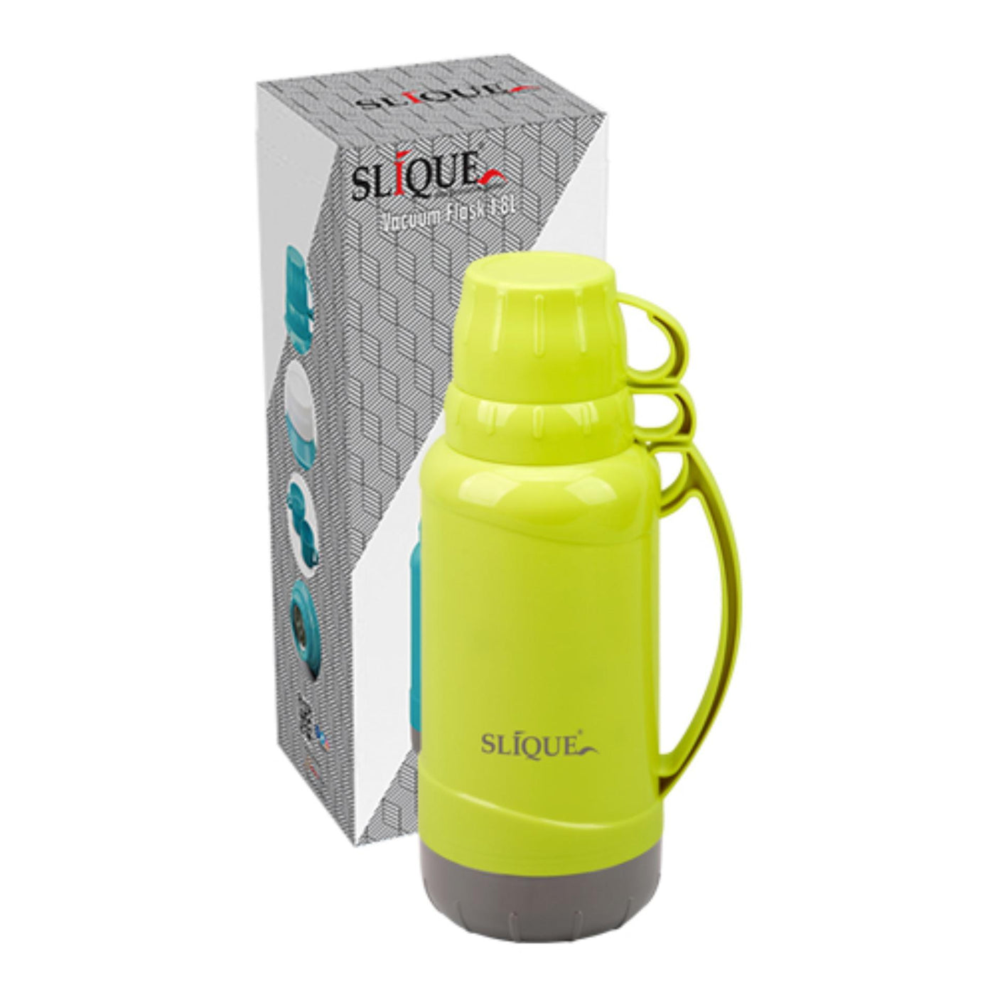 SLIQUE Premium Vacuum Flask w/ 2 Cups 1800ml Modern Italian Design Amazing Gift Idea For Any Occasion! (Green)
