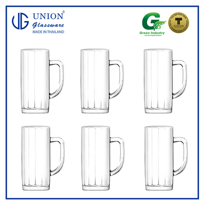 UNION GLASS Thailand Premium Clear Glass Beer Mug Beer Lovers 375ml Set of 6 Amazing Gift Idea For Any Occasion!