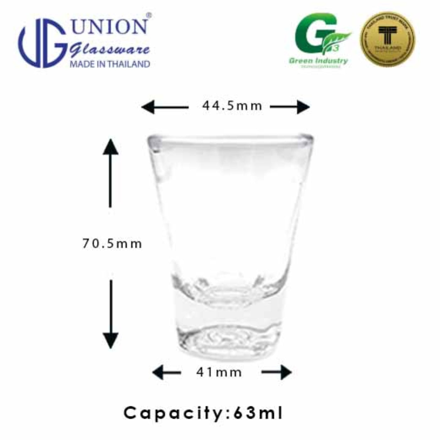 UNION GLASS Thailand Premium Clear Glass Shot Glass 63ml | 2oz Set of 6