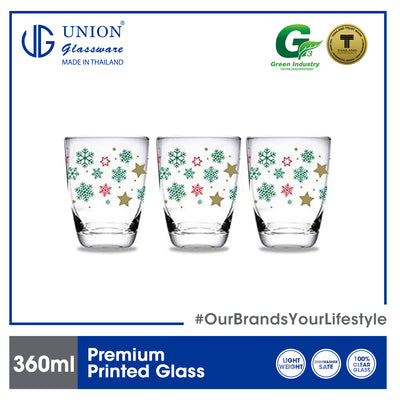 UNION GLASS Printed Glass Limited Edition Design Water, Juice, Soda, Liquor Glass 360ml | 13oz [Set of 3] Amazing Gift Idea For Any Occasion!