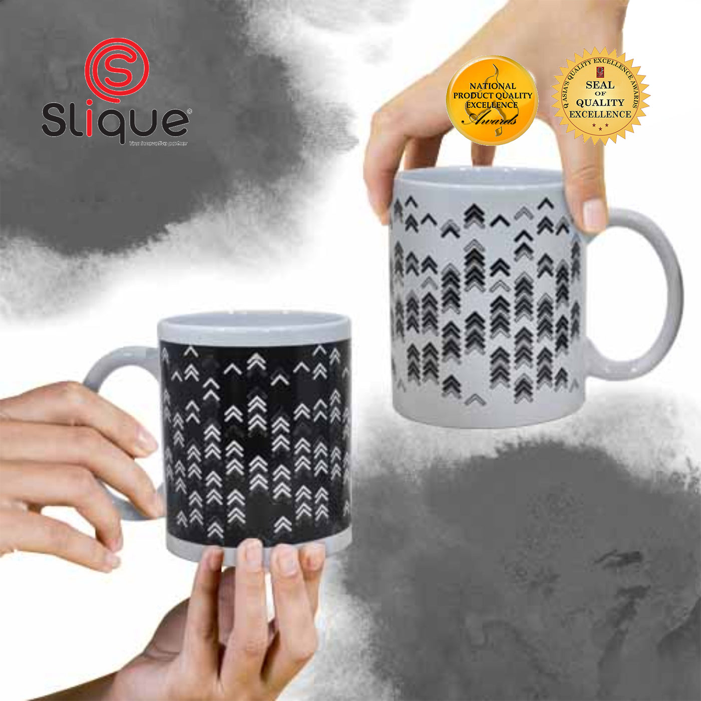 SLIQUE Premium Ceramic Mug Limited Edition Design 300ml Set of 2 Amazing Gift Idea For Any Occasion! (Arrow Black)