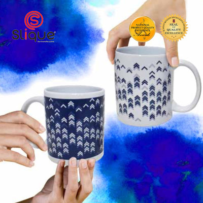 SLIQUE Premium Ceramic Mug Limited Edition Design 300ml Set of 2 (Arrow Blue)