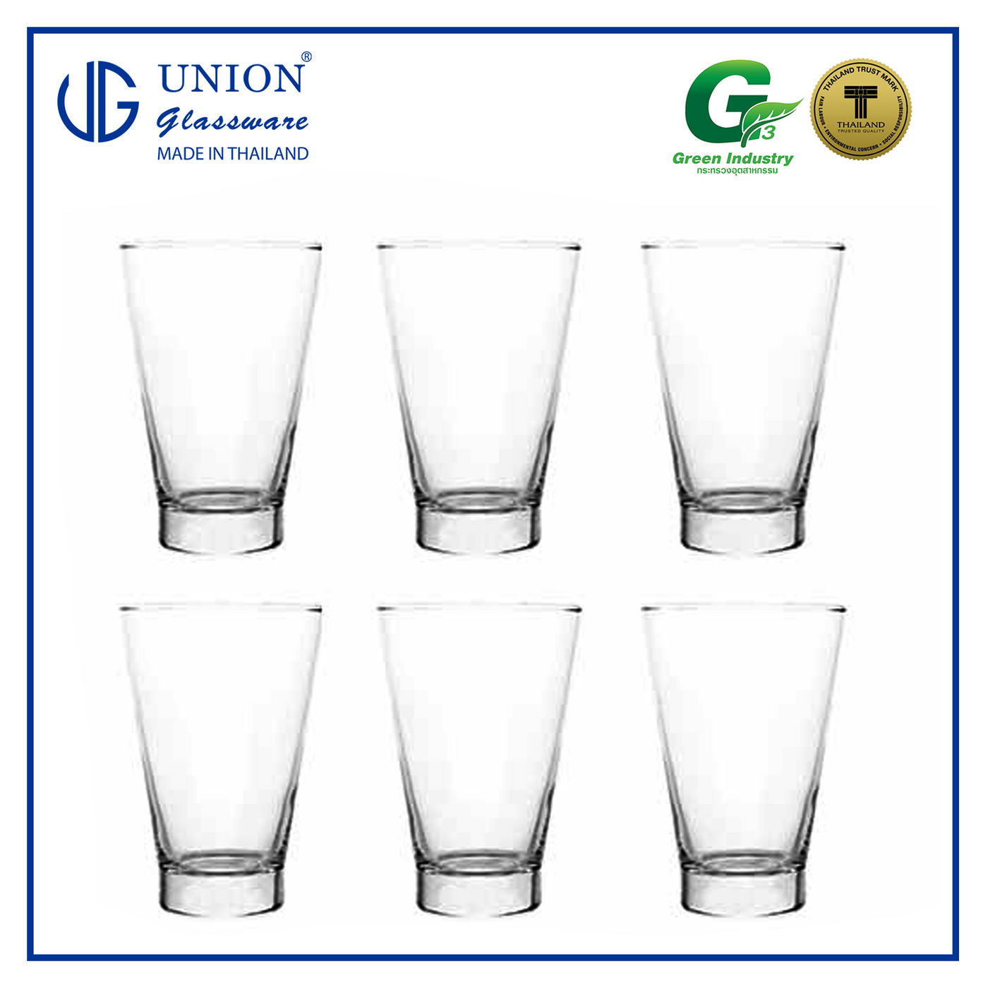 UNION GLASS Thailand Premium Clear Glass Highball Glass 138 ml | 15 oz Set of 6