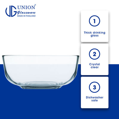 UNION GLASS Thailand Premium Clear Glass Bowl 1320 ml | 7 oz | 7" Set of 6 Amazing Gift Idea For Any Occasion!
