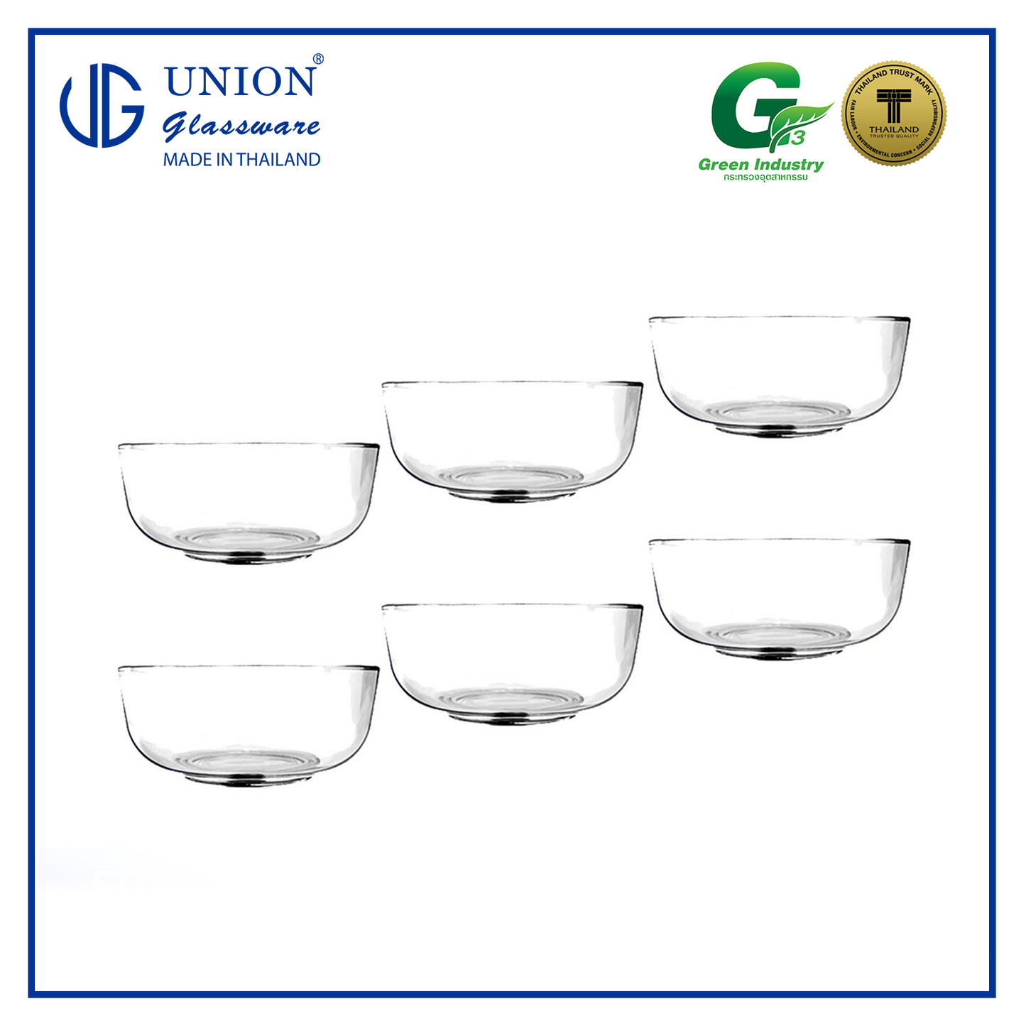 UNION GLASS Thailand Premium Clear Glass Bowl 1320 ml | 7 oz | 7" Set of 6