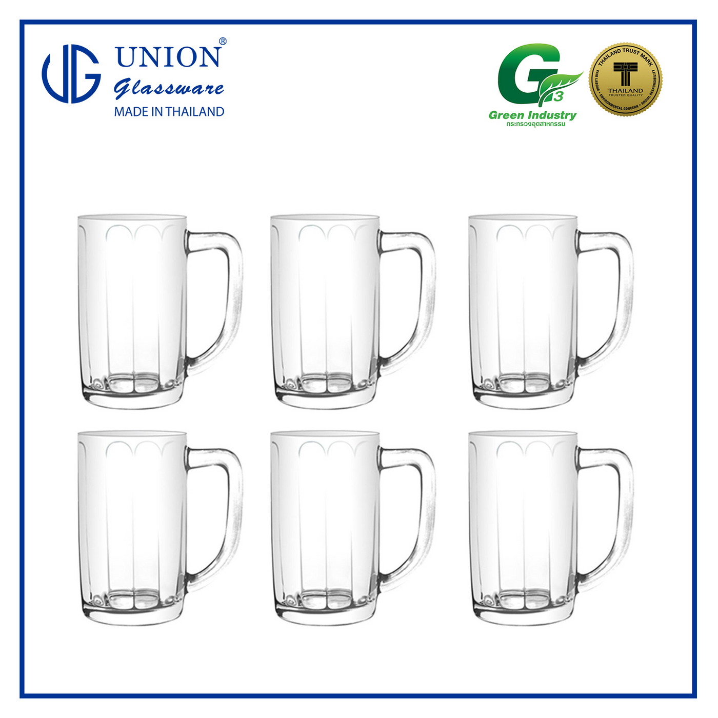 UNION GLASS Thailand Premium Clear Glass Beer Mug Beer Lovers 500ml Set of 6 Amazing Gift Idea For Any Occasion!