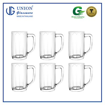 UNION GLASS Thailand Premium Clear Glass Beer Mug Beer Lovers 500ml Set of 6 Amazing Gift Idea For Any Occasion!