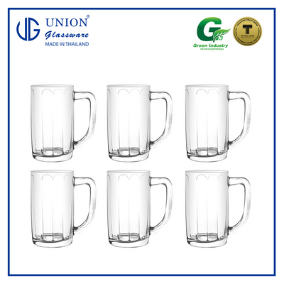 UNION GLASS Thailand Premium Clear Glass Beer Mug Beer Lovers 500ml Set of 6