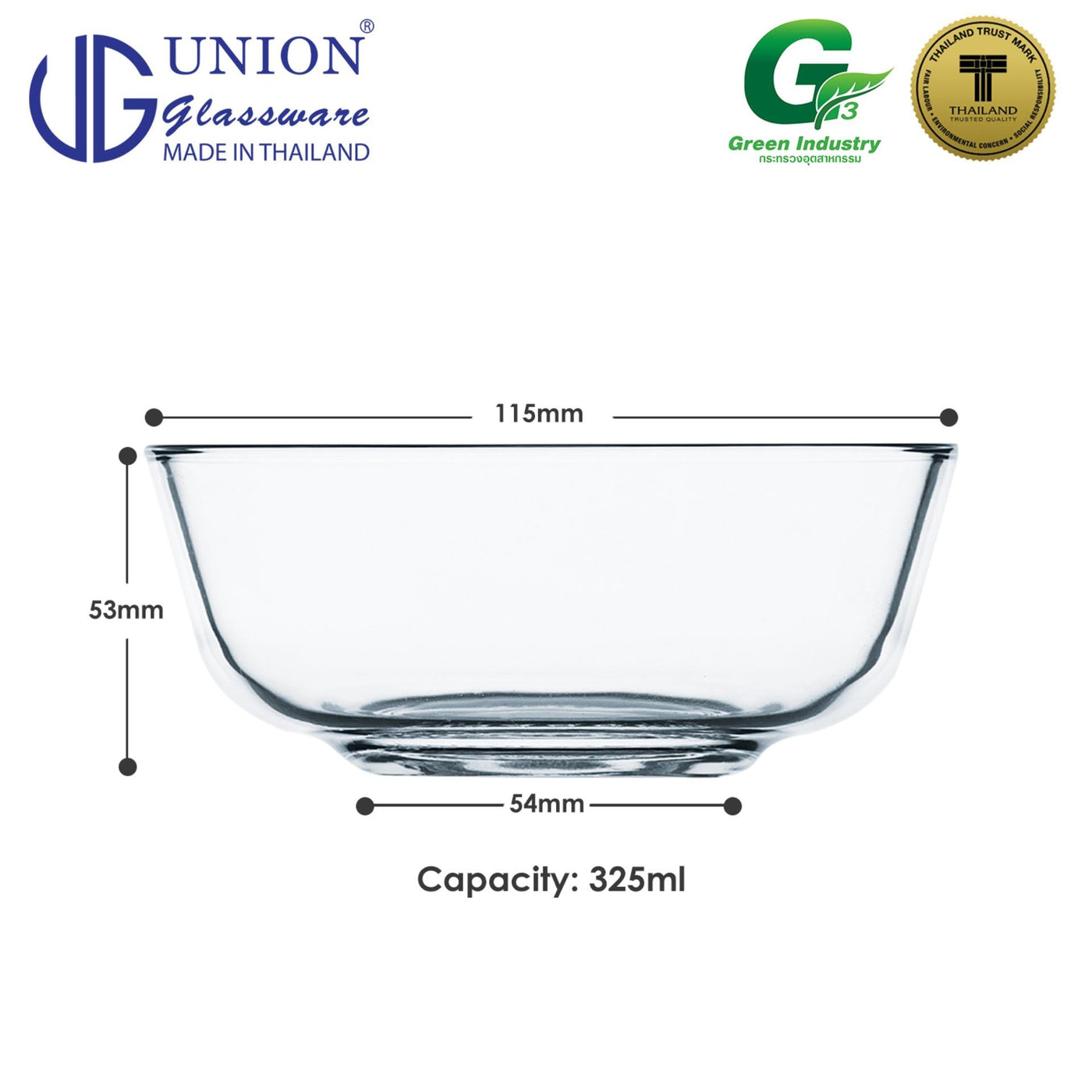 UNION GLASS Thailand	Premium Clear Glass Bowl 325 ml | 4.5 oz | 4.5" Set of 6 Amazing Gift Idea For Any Occasion!