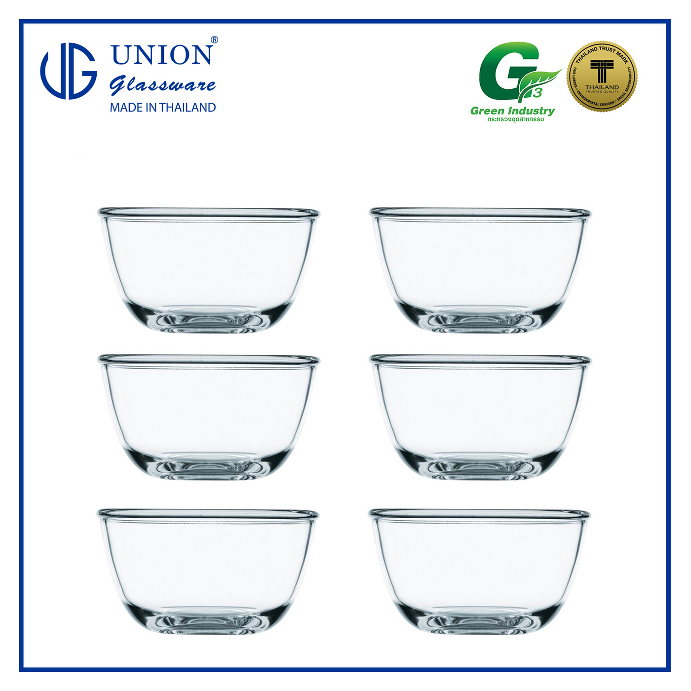 UNION GLASS Thailand Premium Clear Glass Bowl 405ml | 4.6oz | 4.6" Set of 6 Amazing Gift Idea For Any Occasion!