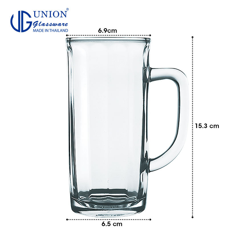 UNION GLASS Thailand Premium Clear Glass Beer Mug Beer Lovers 375ml Set of 6