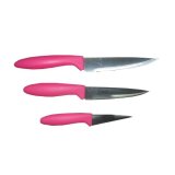SLIQUE Premium Stainless Steel Kitchen Knife Block Set of 3 Amazing Gift Idea For Any Occasion! (Pink)