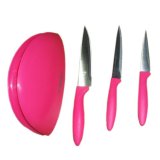 SLIQUE Premium Stainless Steel Kitchen Knife Block Set of 3 Amazing Gift Idea For Any Occasion! (Pink)