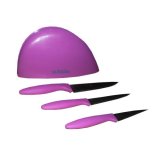 SLIQUE Premium Stainless Steel Kitchen Knife Block Set of 3 Amazing Gift Idea For Any Occasion! (Purple)