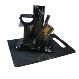 SLIQUE Premium Stainless Steel Kitchen Knife Block w/ Peeler Cutting Board Set of 6 Amazing Gift Idea For Any Occasion! (Black)